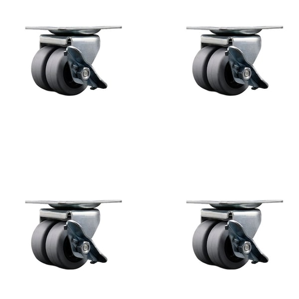 Service Caster Low Profile Thermoplastic 2'' Dual Wheel Top Plate Swvl Caster with Brake Set, 4PK SCC-DW04S21316-TPRS-SLB-4 - main